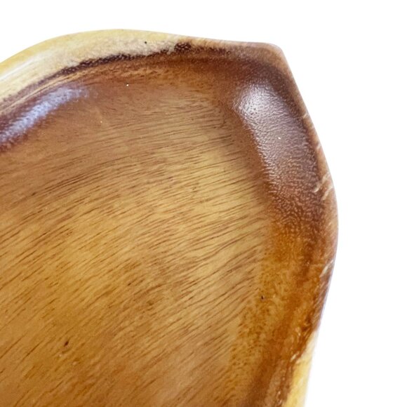 Vintage Monkey Pod Taro Leaf Bowl 10"x6" Made in Hawaii Set of 2 - Picture 6 of 7